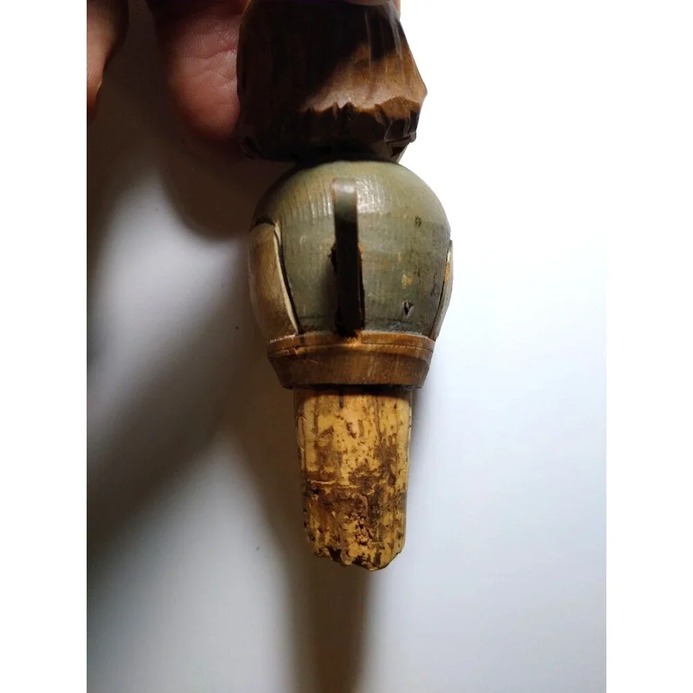 ANRI Big Smile Man Bottle Stopper Hand-Carved Painted Folk Art Mechanical
